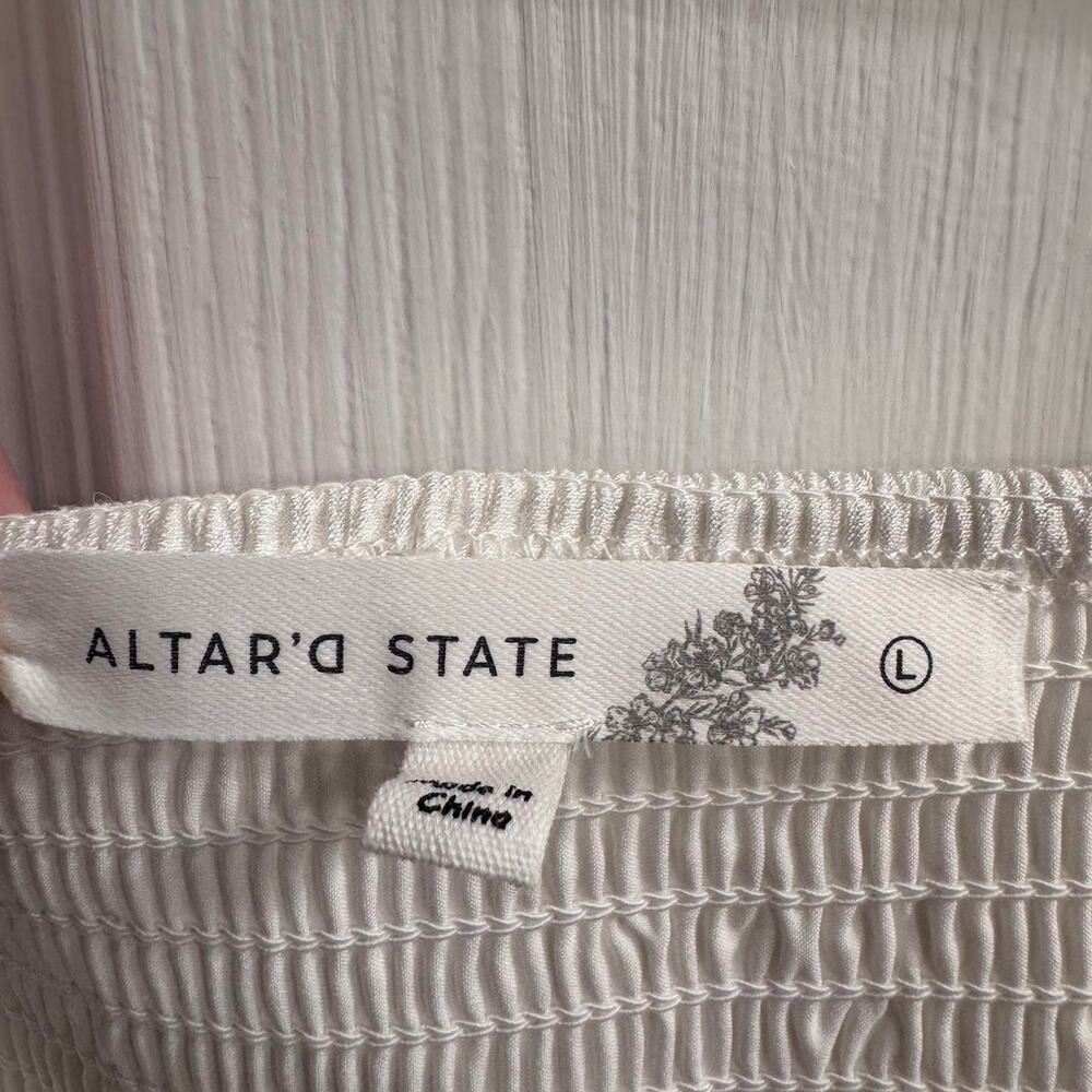 Altar'd State White Puff Sleeve Twist Front Cutout Back Mini Dress Large - Picture 3 of 4